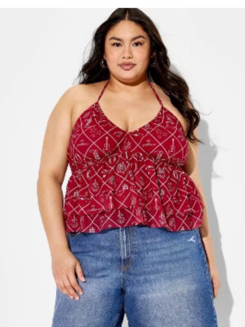 wild fable Red Printed Halter Peplum Camisole